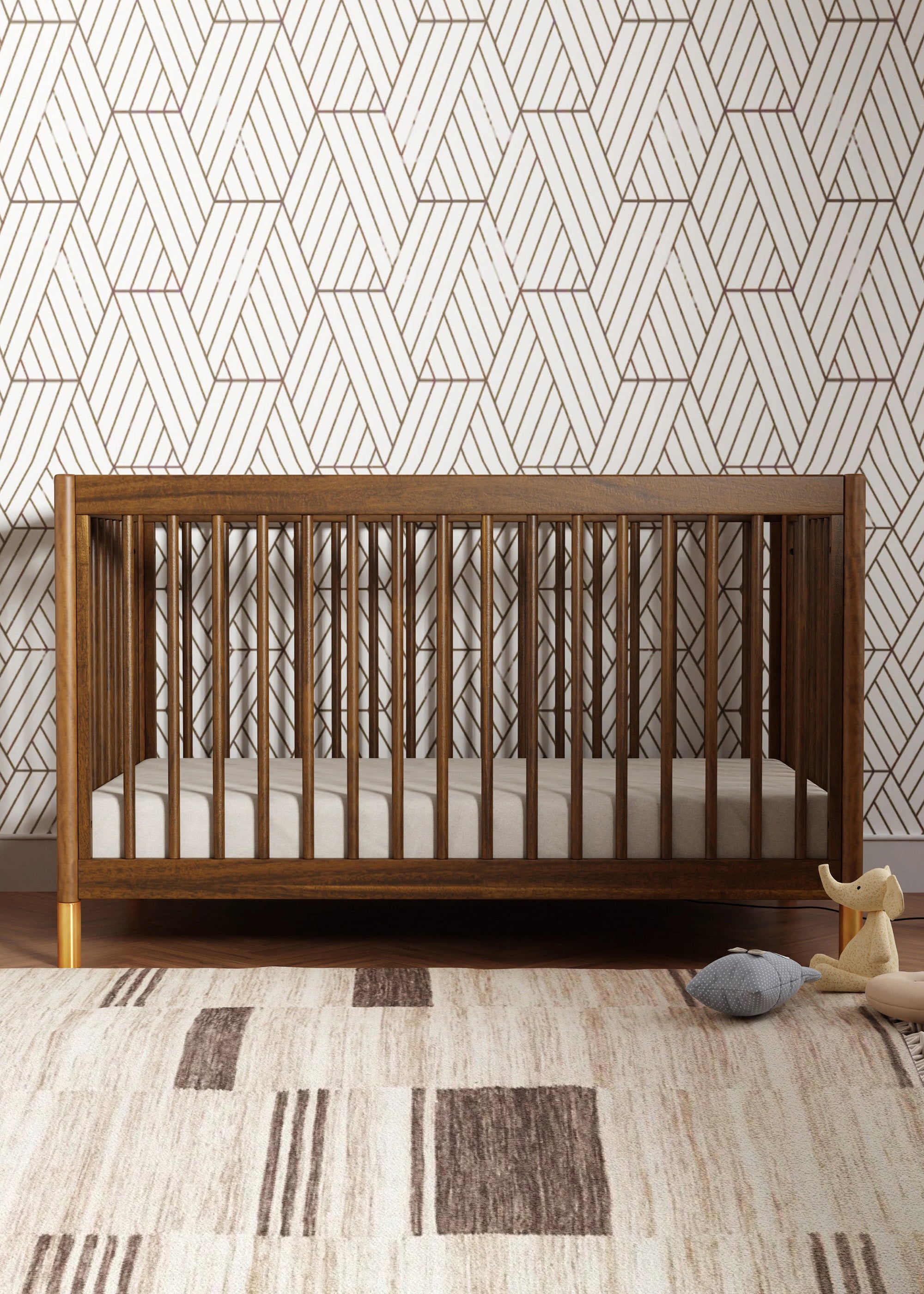 GELATO 4-IN-1 CONVERTIBLE CRIB WITH TODDLER BED CONVERSION KIT - NATURAL WALNUT AND GOLD FEET