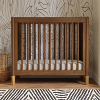 GELATO 4-IN-1 CONVERTIBLE MINI CRIB - NATURAL WALNUT AND GOLD FEET