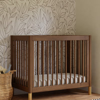 GELATO 4-IN-1 CONVERTIBLE MINI CRIB - NATURAL WALNUT AND GOLD FEET