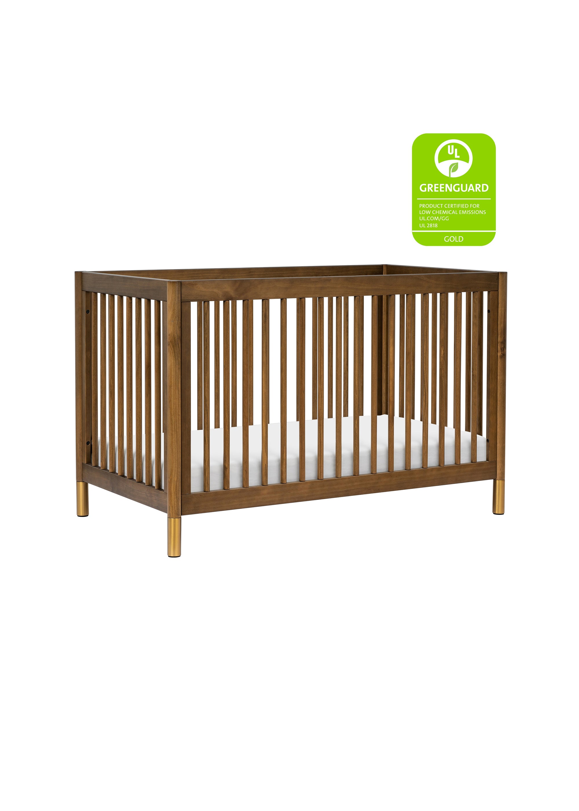 GELATO 4-IN-1 CONVERTIBLE CRIB WITH TODDLER BED CONVERSION KIT - NATURAL WALNUT AND GOLD FEET