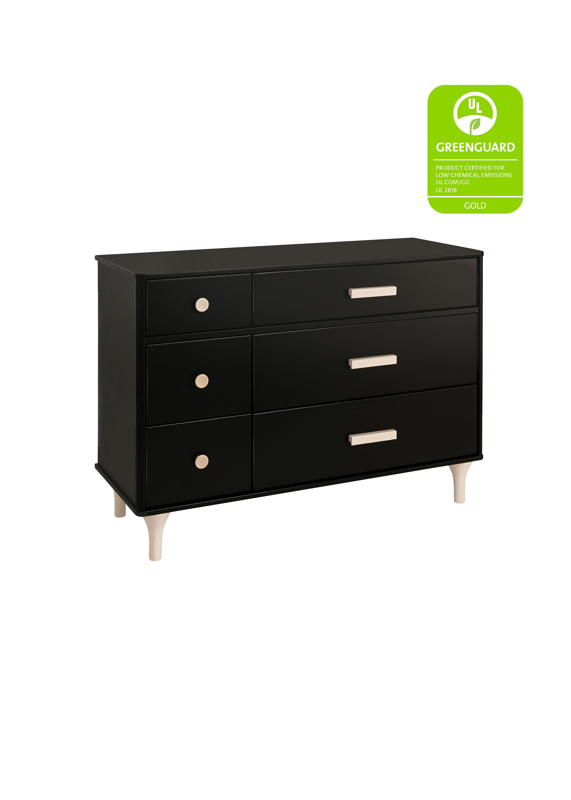 LOLLY 6 DRAWER ASSEMBLED DOUBLE DRESSER - BLACK/WASHED NATURAL