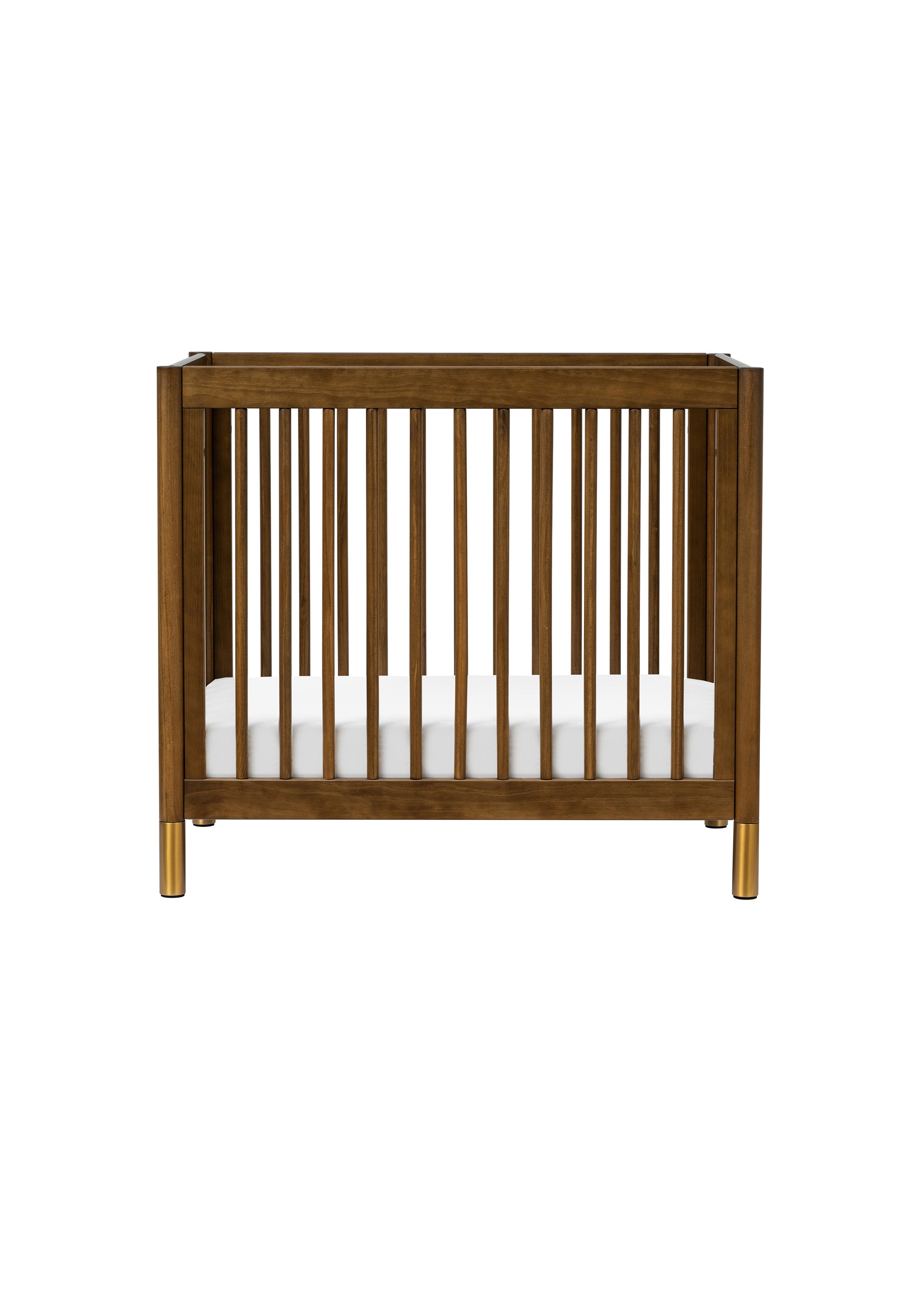 GELATO 4-IN-1 CONVERTIBLE MINI CRIB - NATURAL WALNUT AND GOLD FEET