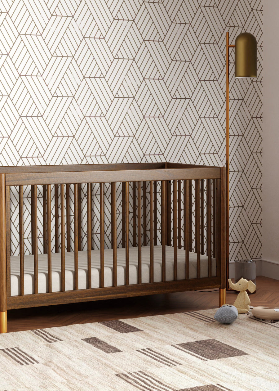 GELATO 4-IN-1 CONVERTIBLE CRIB WITH TODDLER BED CONVERSION KIT - NATURAL WALNUT AND GOLD FEET